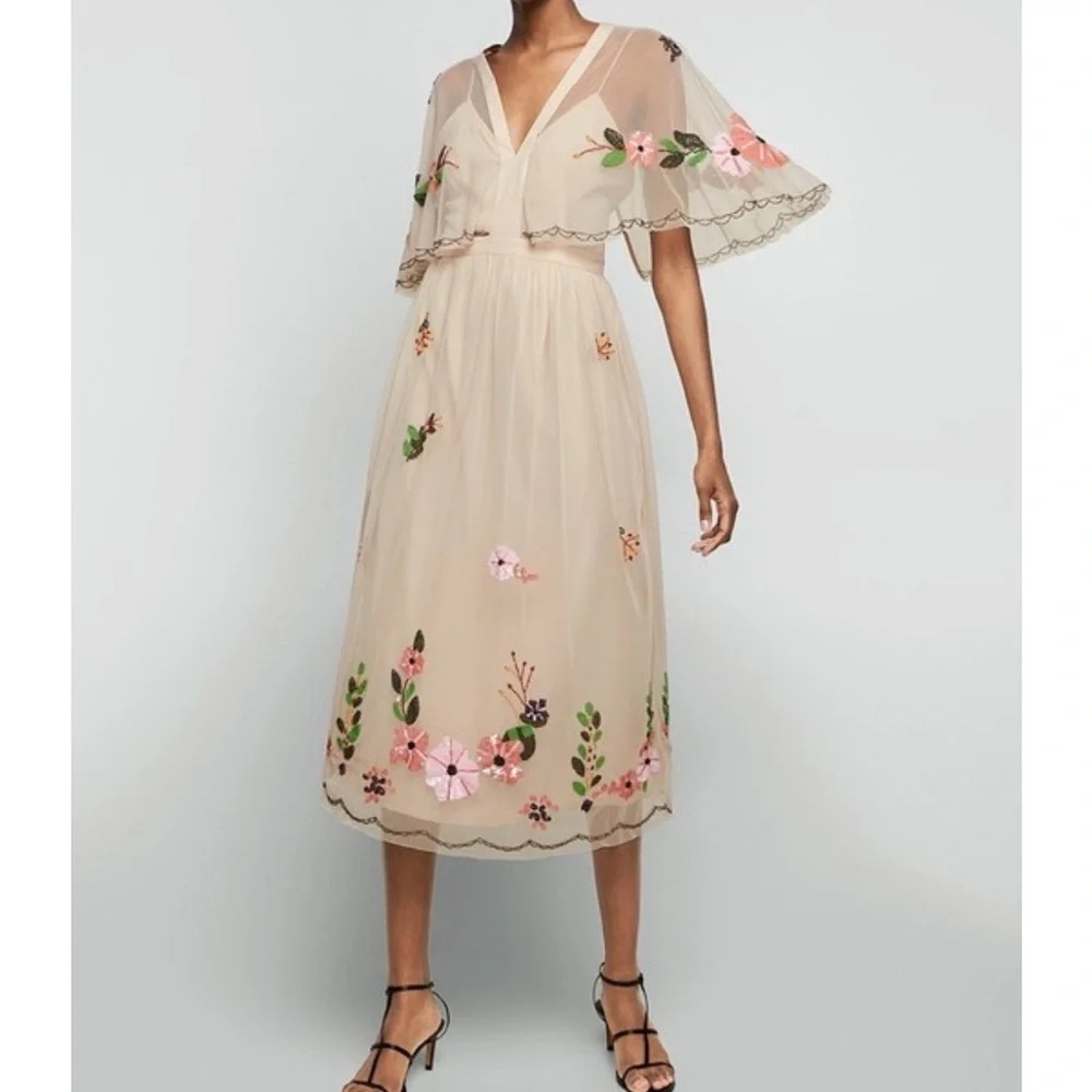 embroidered mesh dress zara Zara Sheer Maxi Dress M Black Mesh Embroidered Floral Boho Festival Coverup